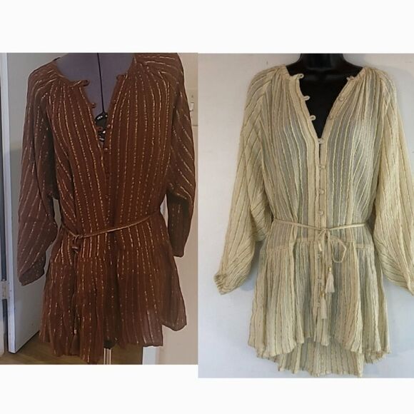 NWT L*Space Vida Button Tassel Tie Brown Gold Rare Color Dress Women's Small - Picture 10 of 11